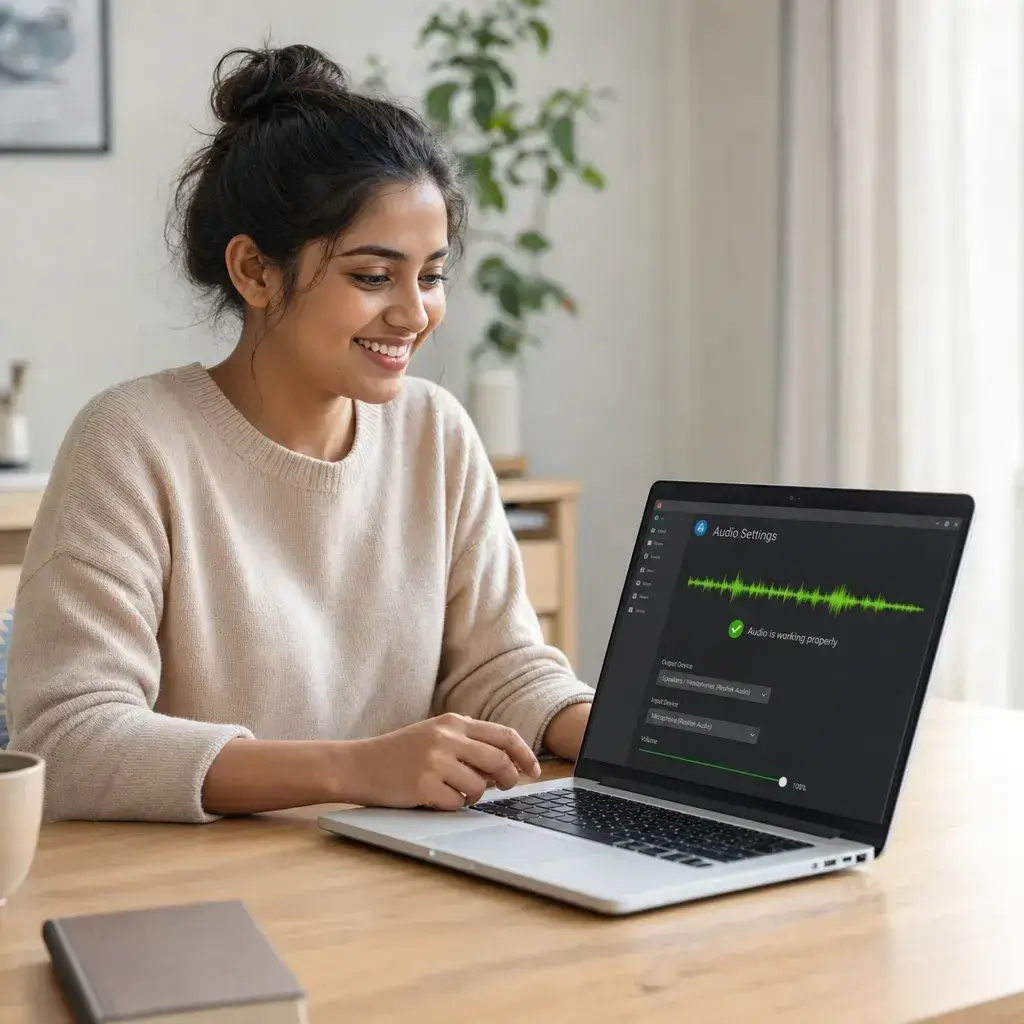 Person fixing audio on laptop illustration